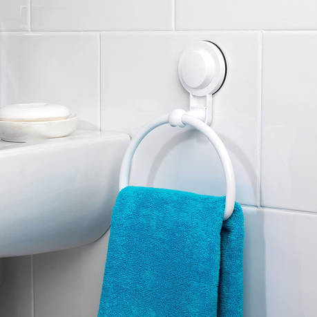 Bathroom Hand Towel Ring With Suction Cup - White