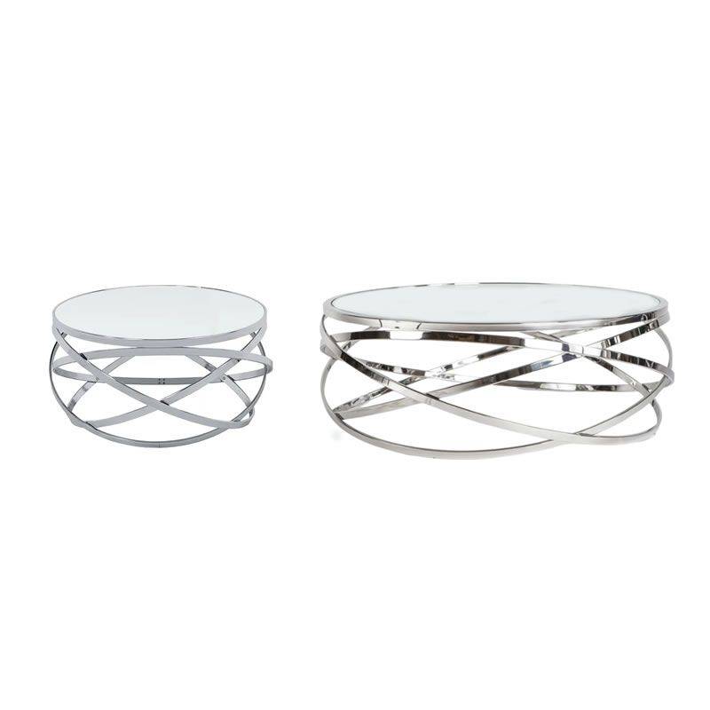 2-Piece Stainless Steel and Marble Top Table Living Room Table