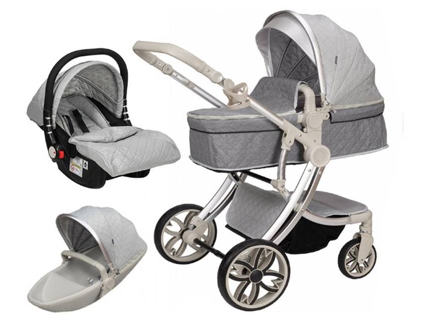 Luxury Baby Stroller 3-in-1 Eggshell - Grey