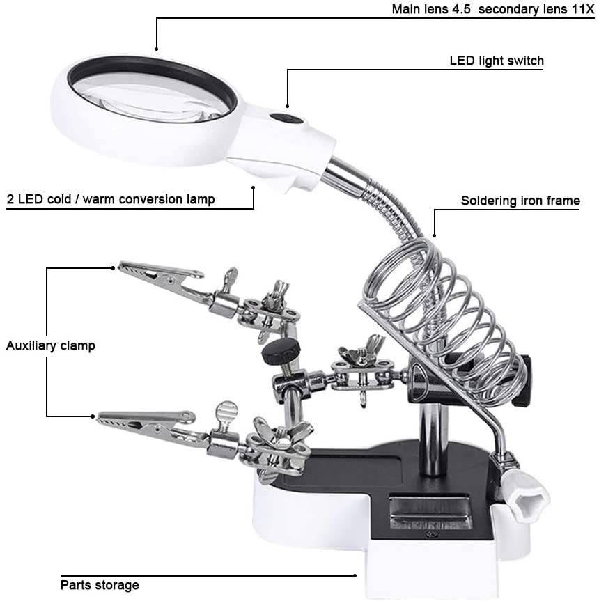 Auxiliary Clamp Magnifier with Adjustable Warm and Cold LED Light