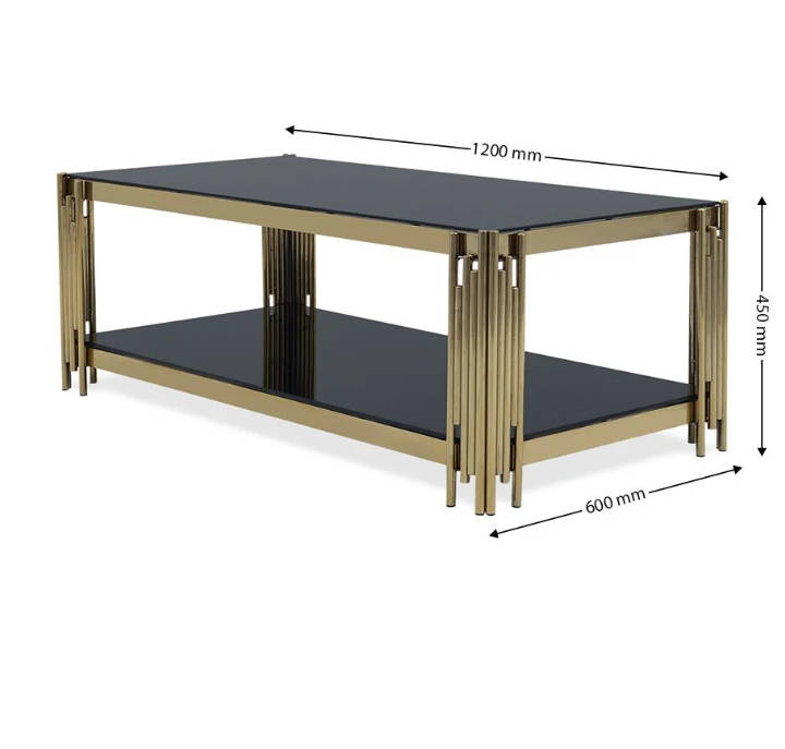 Amaretti Black/Gold Glass Rectangular Coffee Table