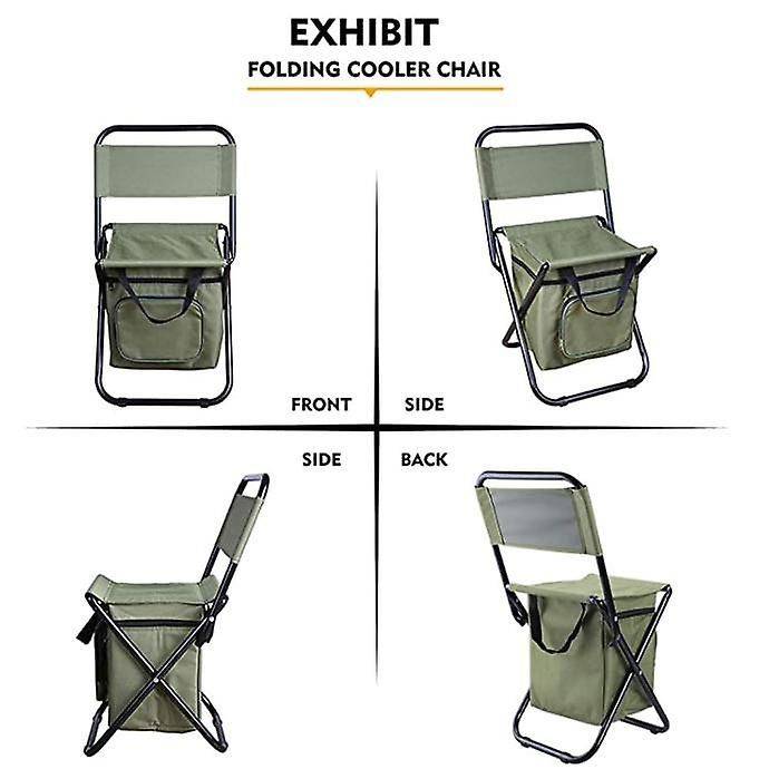 Foldable Fishing Chair & Cooler Bag Camping Sport Patio Picnic Outdoor Gift - Army Green