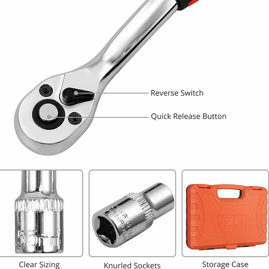 53 Piece Sockets And Wrenches Tools Set