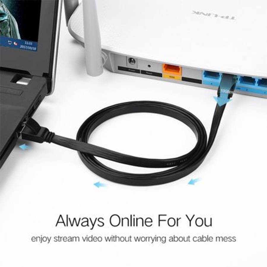 Ugreen - NW102 Cat6 U/UTP Flat Ethernet Cable 8m - Black - Ugreen - NW102 Cat6 U/UTP Flat Etherne...