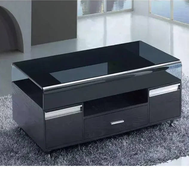Coffee Tables -Tempered Glass Top -Wooden Base - Black Colour