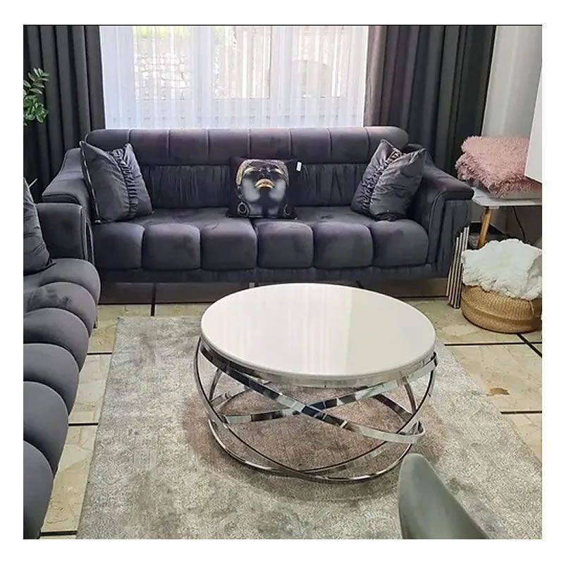 2-Piece Stainless Steel and Marble Top Table Living Room Table