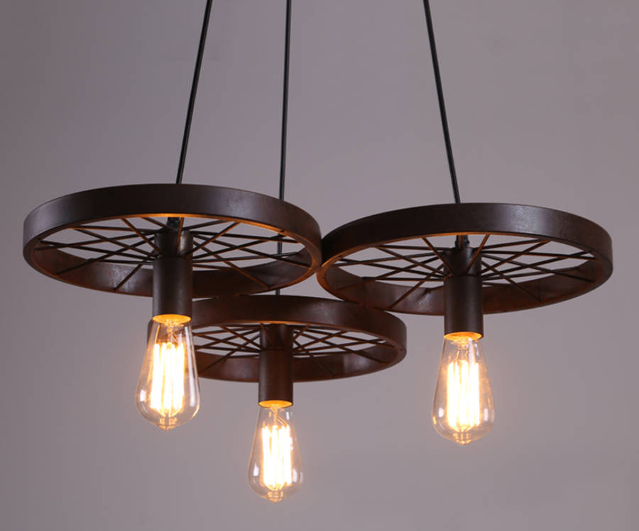 Vintage Three Spoked Wheel Pendant Light