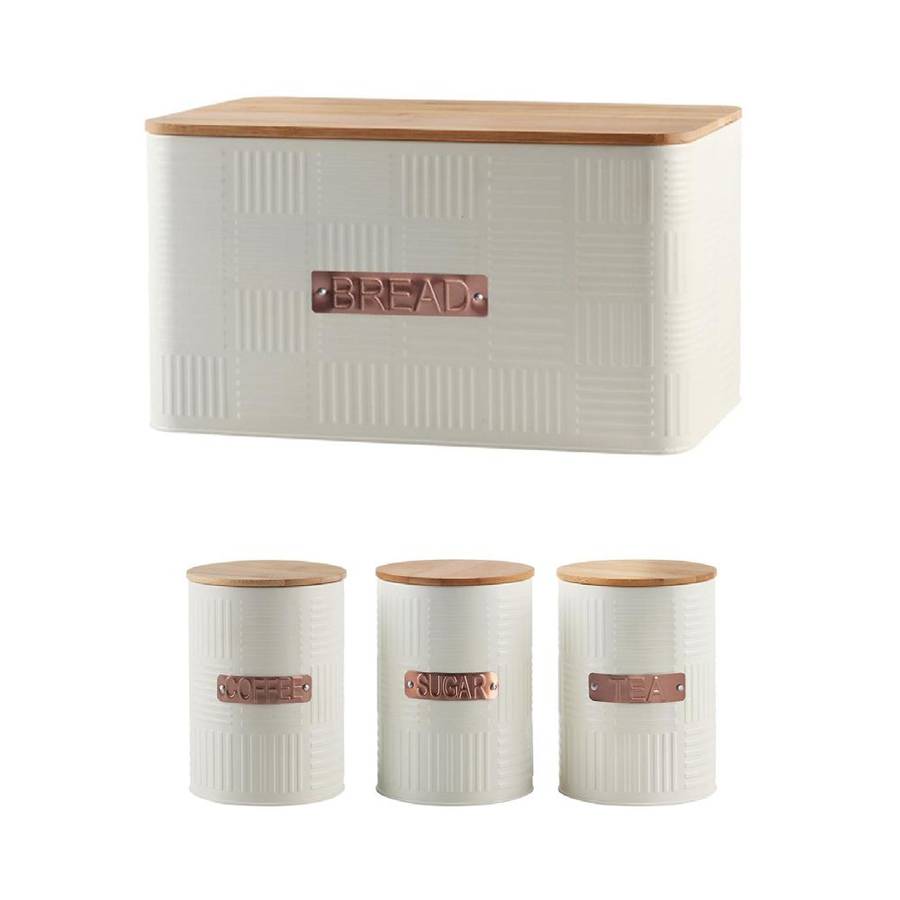 Bamboo Lid Bread Bin And Canister Set - White (PLEASE READ DESCRIPTION)