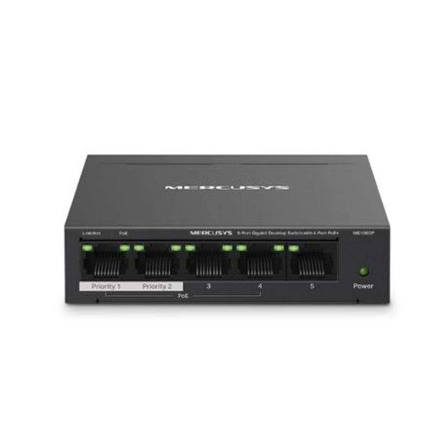 Mercusys - Tp-Link - Mercusys MS105GP 5-Port Gigabit Desktop Switch with 4-Port PoE+ - Mercusys -...