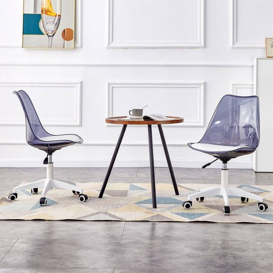 2-Piece Acrylic Office Desk Chair- Transparent, White