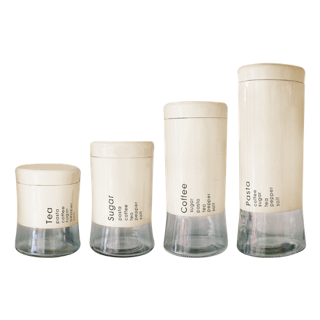4 Piece Decadent Glass Jar Canister Set - Coffee Sugar Tea & Pasta - Cream (PLEASE READ DESCRIPTION)
