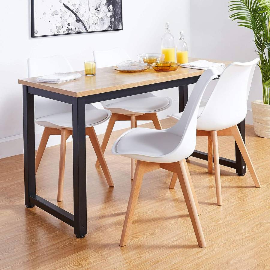 Dining Chairs Set - 4 Pack - Soft Padded Shell Chair with Wood Legs - White