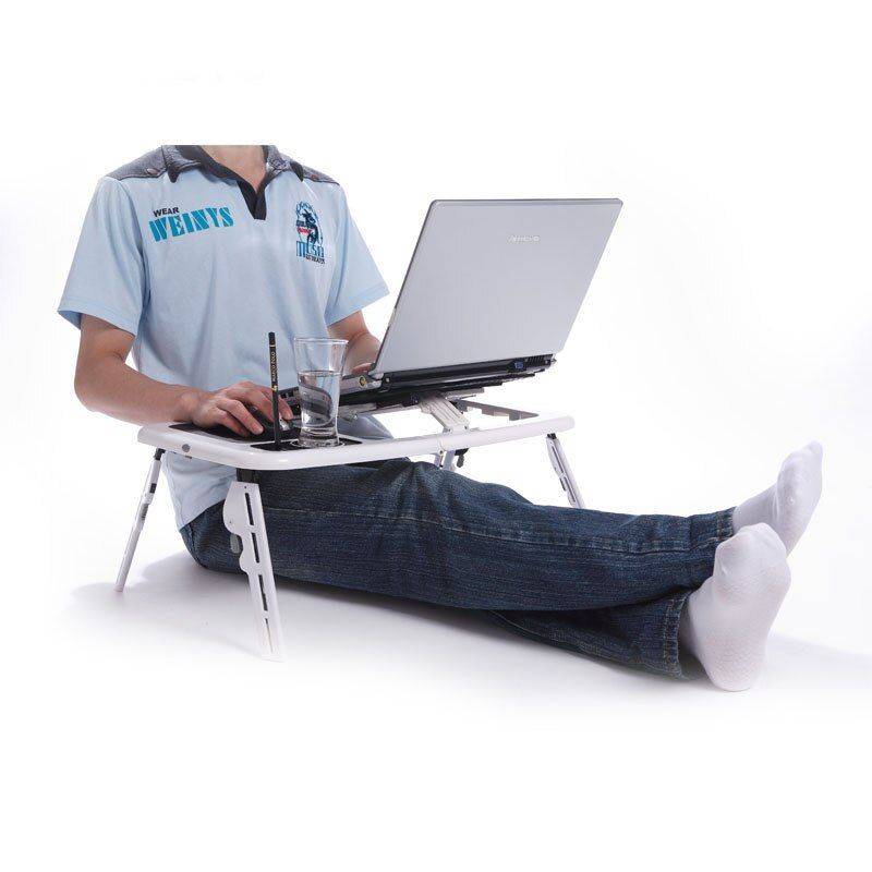 Foldable E-Table Portable Laptop Table Stand with 2-USB Cooling Fans for Bed or Couch