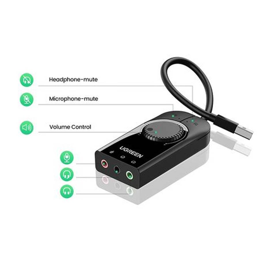 Ugreen - 40964 USB2.0 to 3.5mm External Stereo Sound Adapter-BK - Ugreen - 40964 USB2.0 to 3.5mm ...