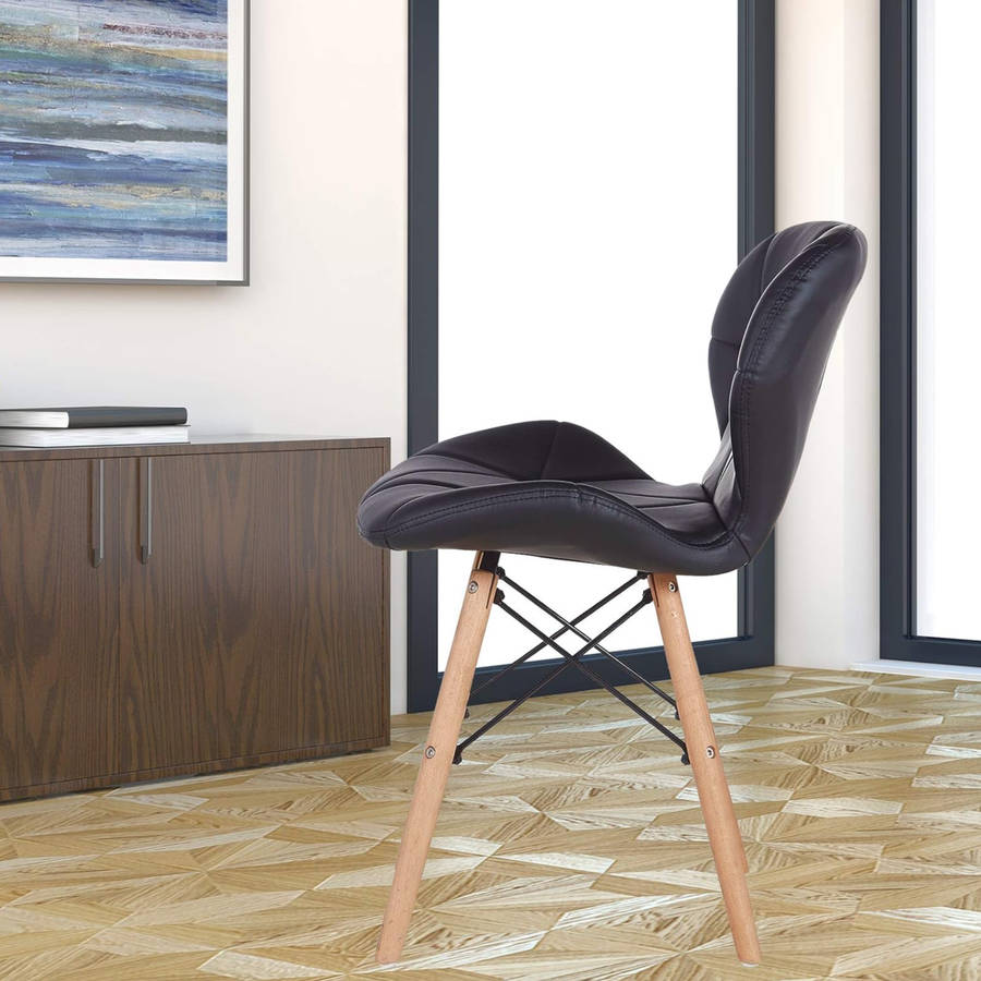 Set Of 2 Multi-Functional Butterfly Leather Dining Chair with Wood Legs