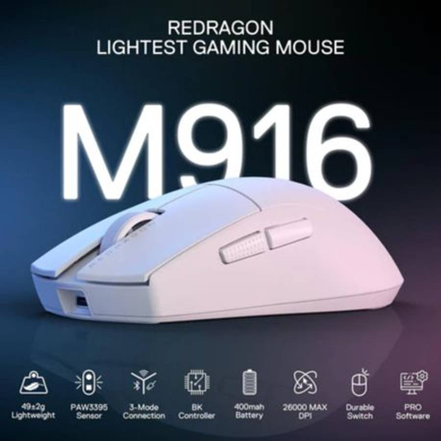 Redragon - M916 PRO 26000DPI 5-Button Wireless Gaming Mouse - Black - White - Redragon - M916 PRO...