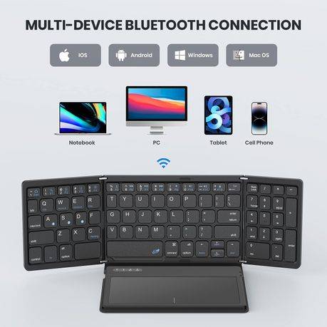 Foldable Bluetooth, Rechargeable Tri-Folding Ultra Slim Travel Keyboard