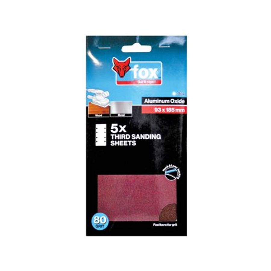 Fox - Sanding Sheet 1/3 Hook & Loop 80G (5) - Fox - Sanding Sheet 1/3 Hook & Loop 80G (5)