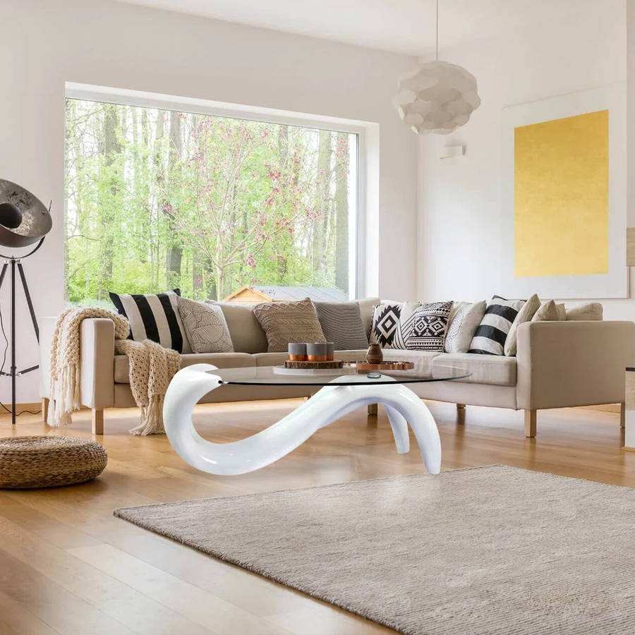 Glass Top Oval Coffee Table - White
