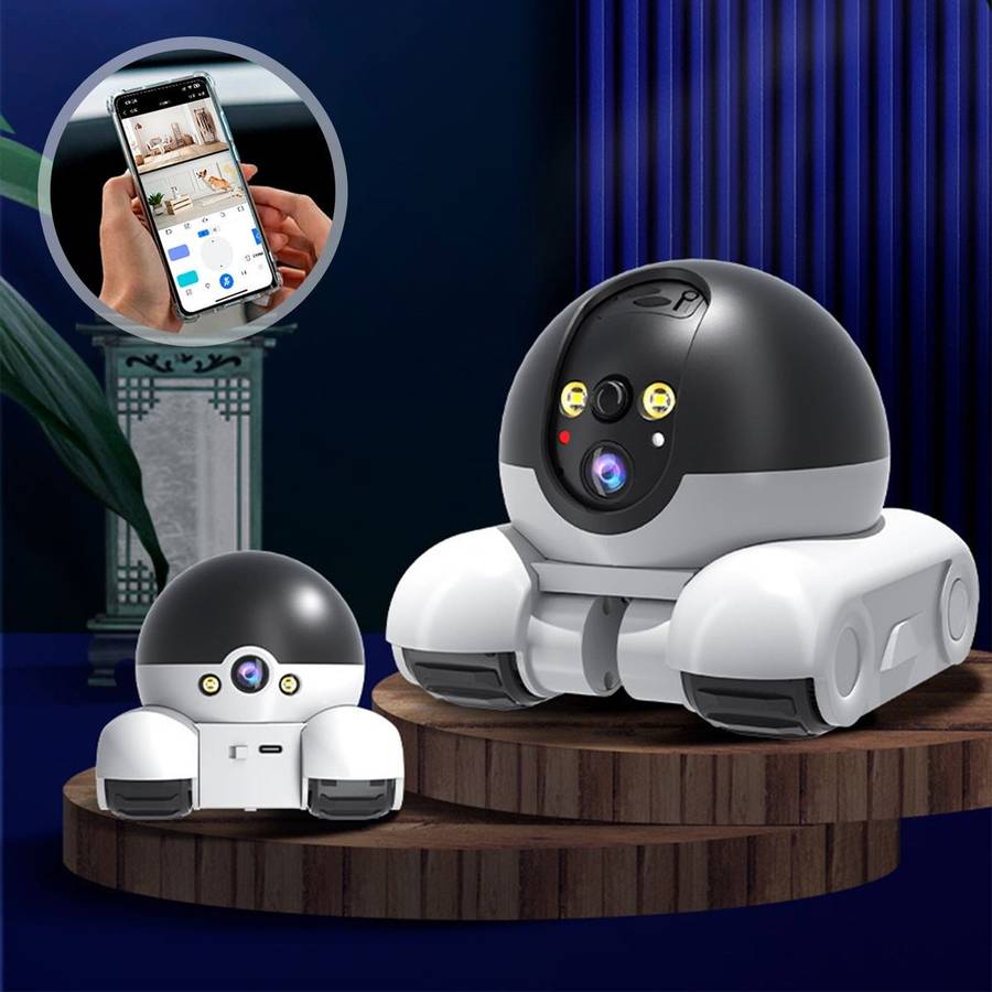 Robot Camera on Wheels 1080P Dual Lens,Indoor Movable Security Camera with 2-Way Talk,Blinky Bot wit