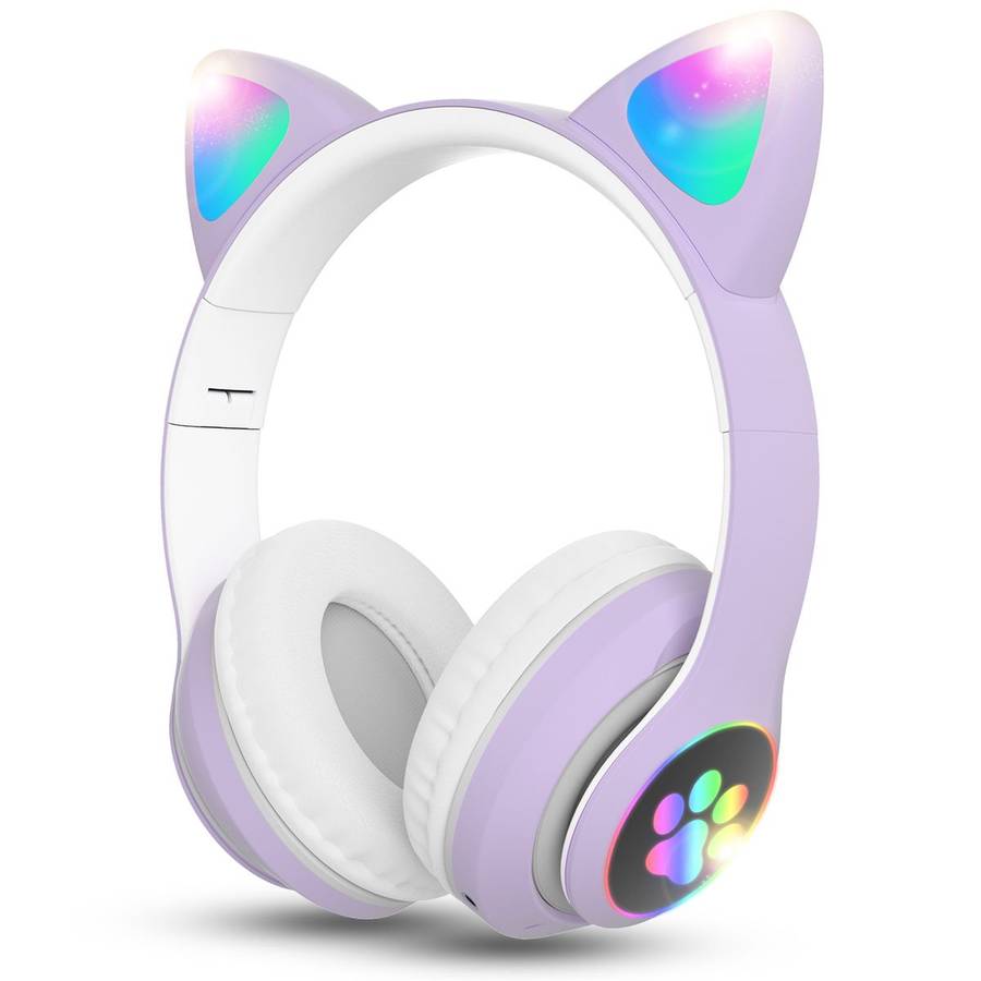 Techme VZV-23M Cat Ear LED Wireless Bluetooth Headphone - Light Purple - Open Box