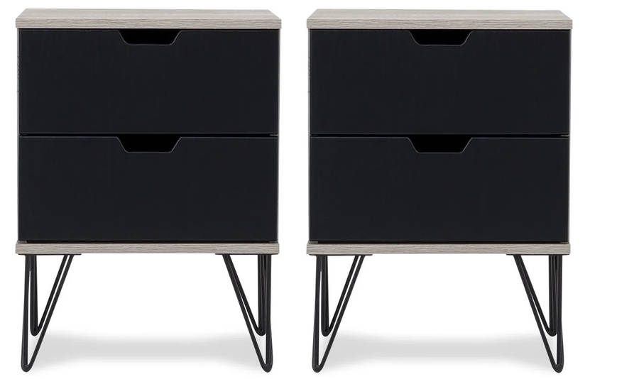 2 Draw Pedestal Engineered Wood Bedside Table - 2 Pack