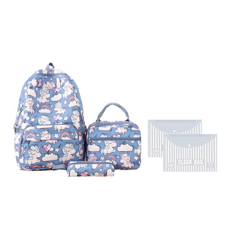 Unicorn Girls School Backpacks With Lunch Bag and Pencil Case - Black