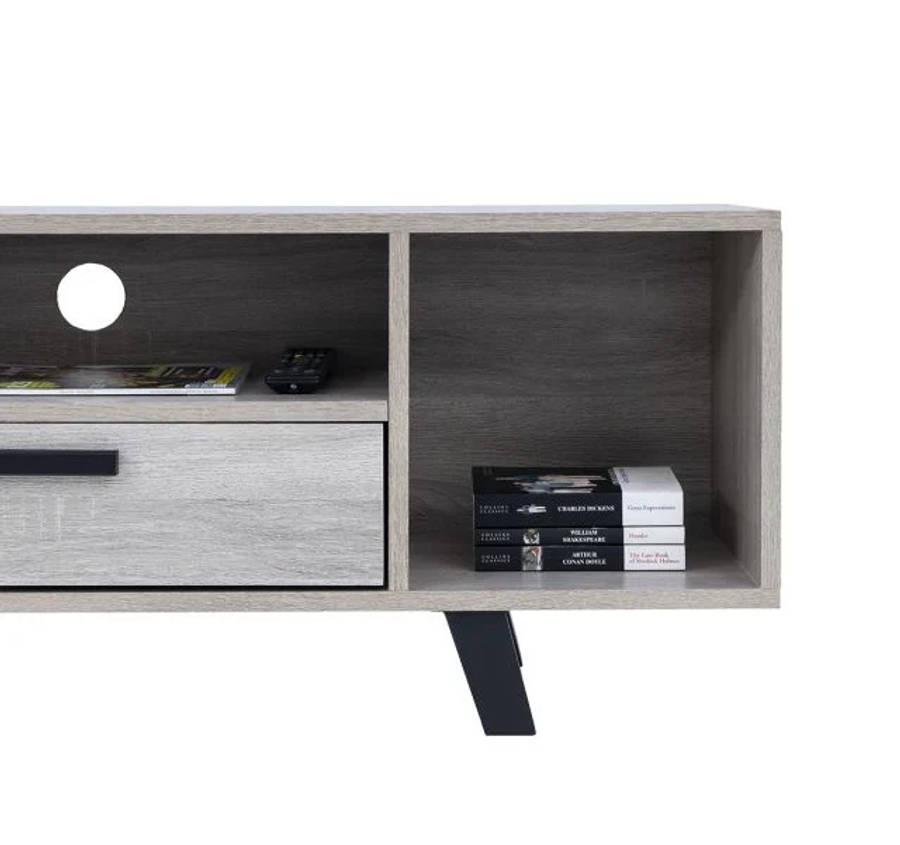 Modern TV Unit with Hinged Storage Door & Open Shelves - MDF Superwood -Napa