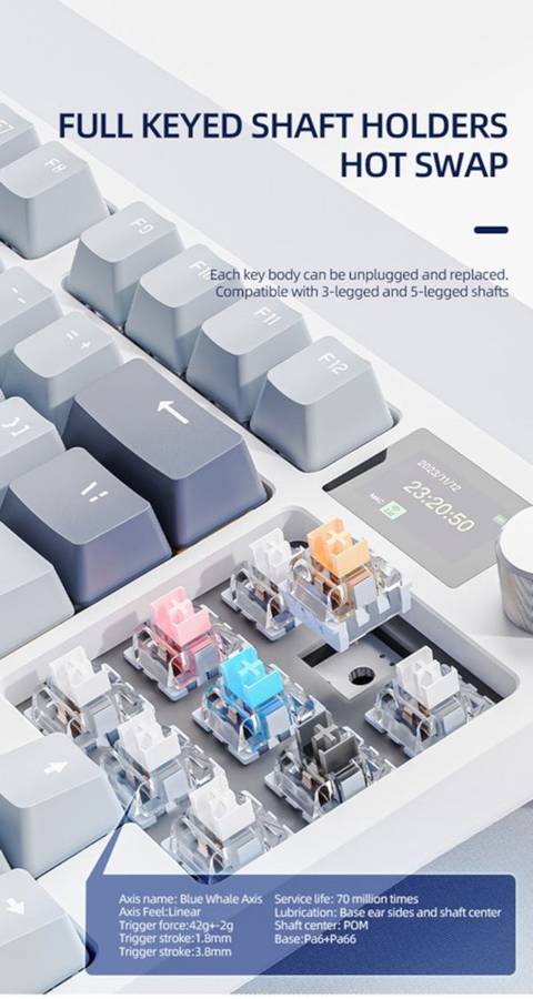 Mechanical Gaming Keyboard USB 2.4G BT5.0 Screen Hot-Swappable Blue Switch