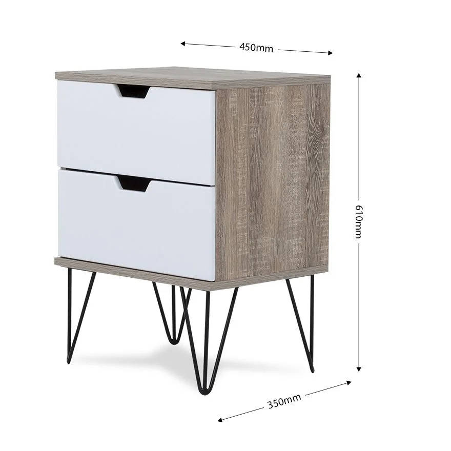 2 Draw Pedestal Engineered Wood Bedside Table - 2 Pack - White, Brown