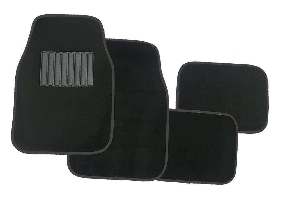 Four Piece Car Mat Set with Heelpad - Black