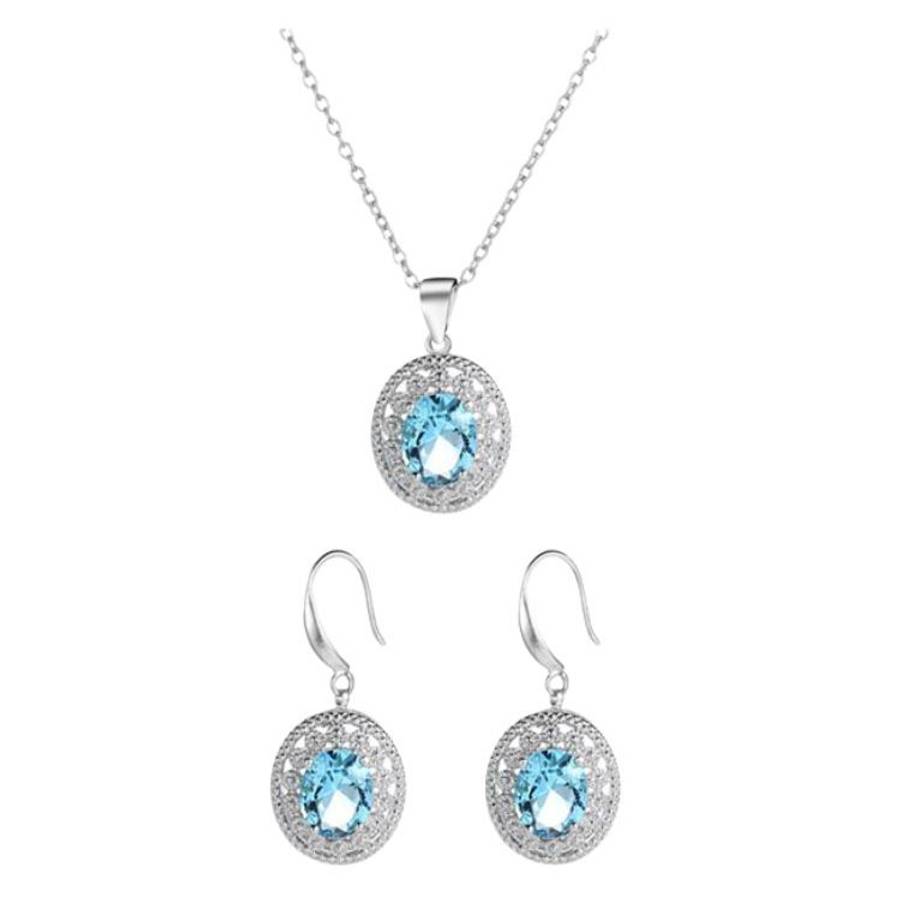 Shiny Crystal Rhinestone Oval Pendent Bridal Jewellry Set
