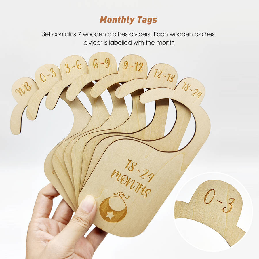 7pc Wooden Baby Closet Dividers Double Sided Tags by Months - Home