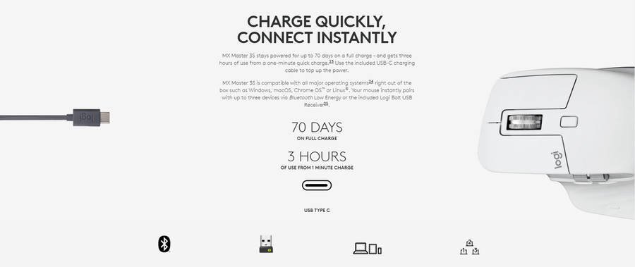 Logitech MX Master 3S Performance Wireless Mouse - PALE GREY