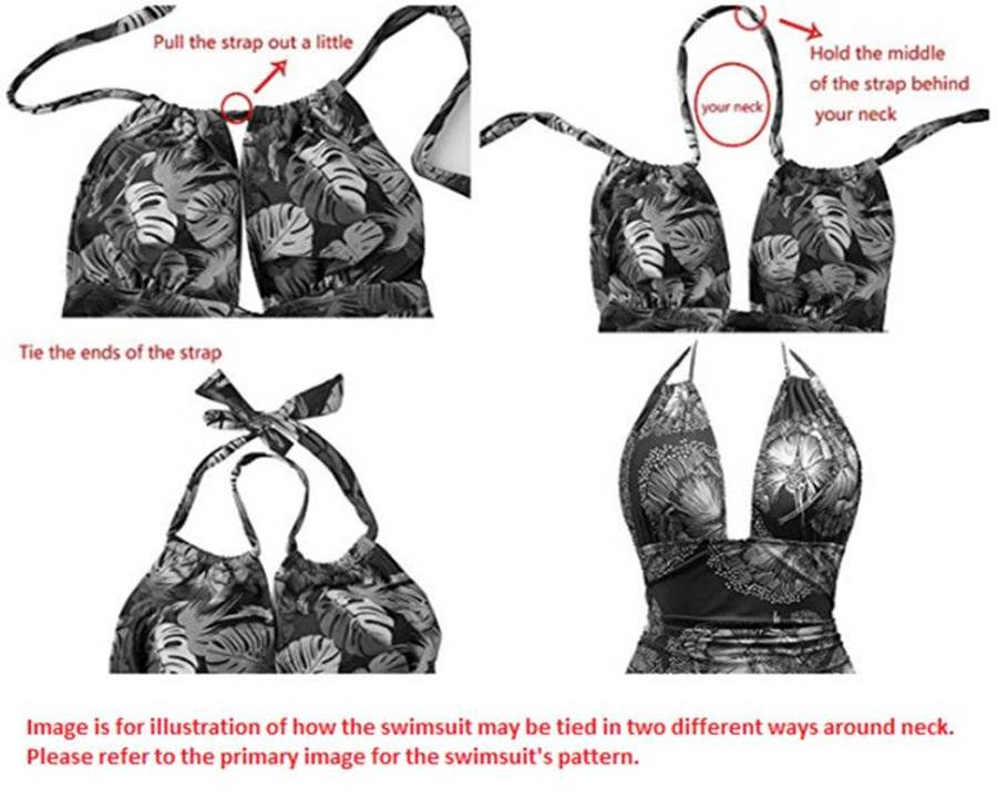 Olive Tree - Ladies One Piece Tummy Control 2-Way Swimsuit -BlackFlower - 2XL