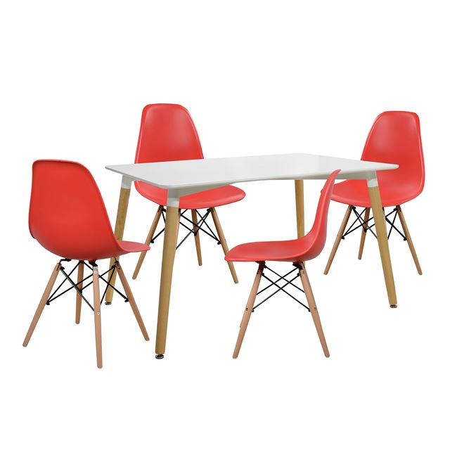 Dining Suite / Set - Dining Table with Four Wooden Leg Chairs-White,Black or Red