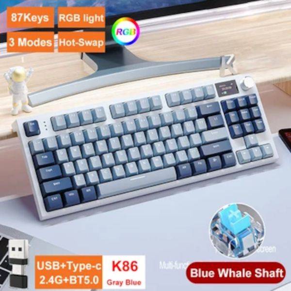 Mechanical Gaming Keyboard USB 2.4G BT5.0 Screen Hot-Swappable Blue Switch