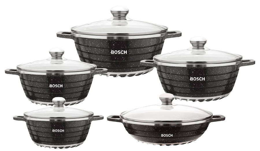 Aluminum Efficiency Non-Stick Induction10 Pot Set - Black