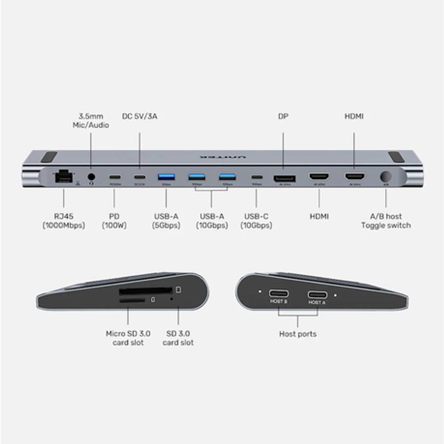 Unitek - D1106a | Uhub15+ Usb Type-C Triple 4k KVM Port Replicator Pedestal - Unitek - D1106a | U...
