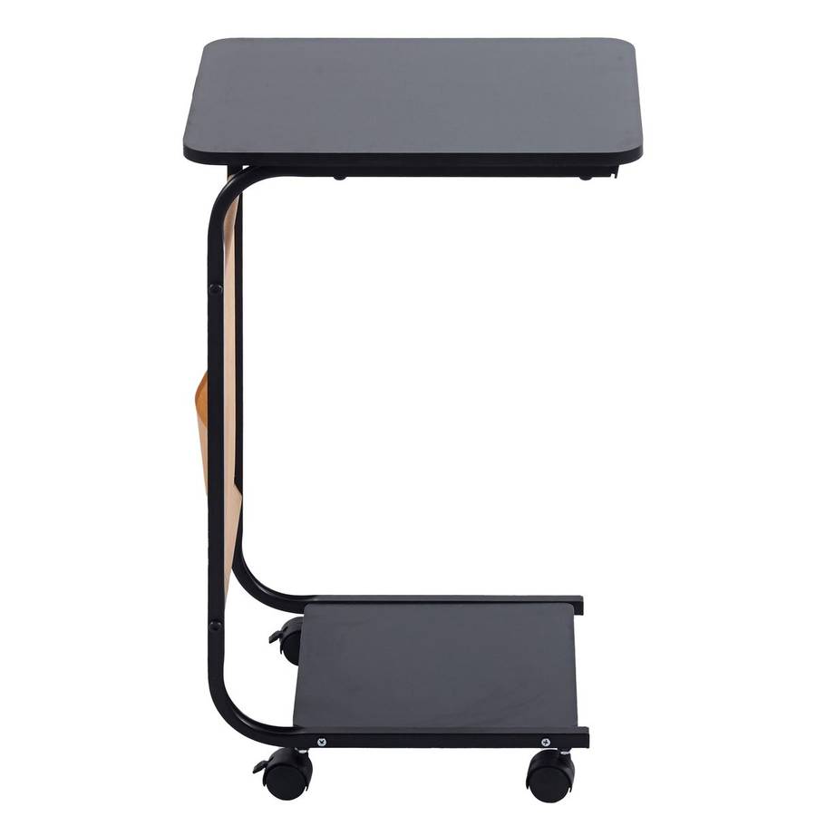 Bed Side Table with Storage Bag and Wheels - Black