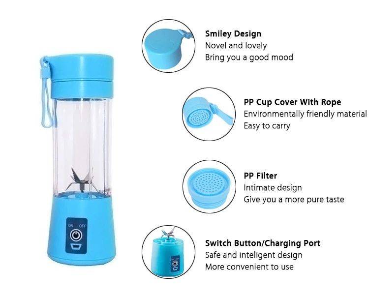 380ml Portable Juicer Blender 6 Blades Rechargeable Fruit Mixing Machine