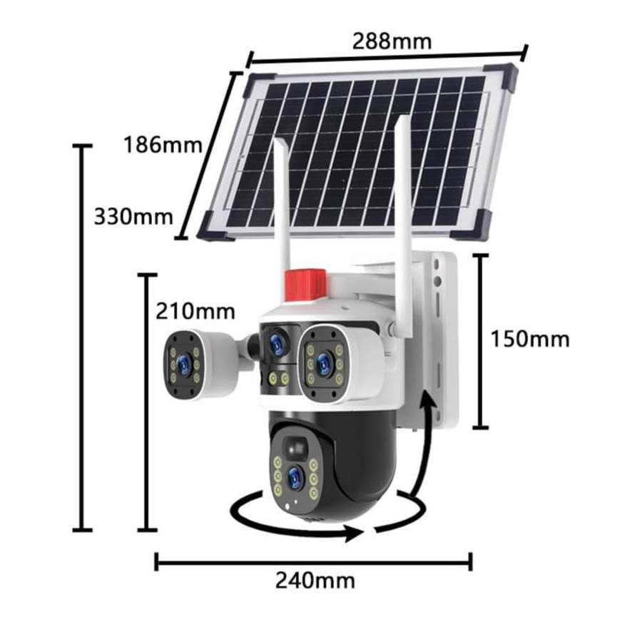 4-Lens Solar Security Camera  6MP Ultra HD, 4G LTE, Weatherproof, Panoramic View, No WiFi or Power