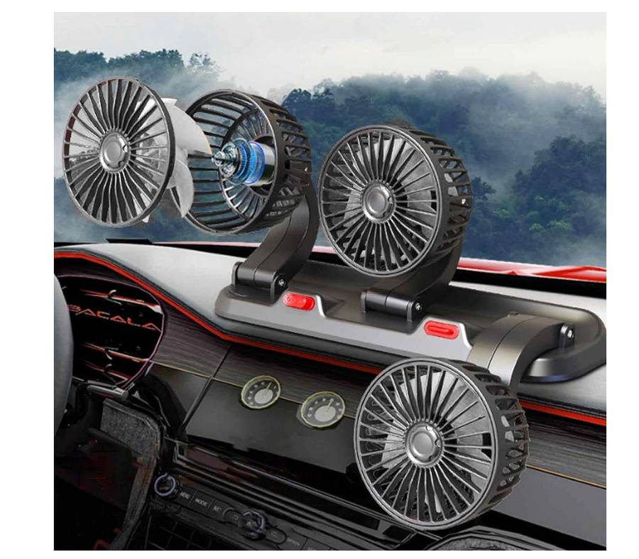 Car Fan 3 Head Fan for SUV - USB/12V/24V Cooling Fan 2 Stage Car Fan-Black