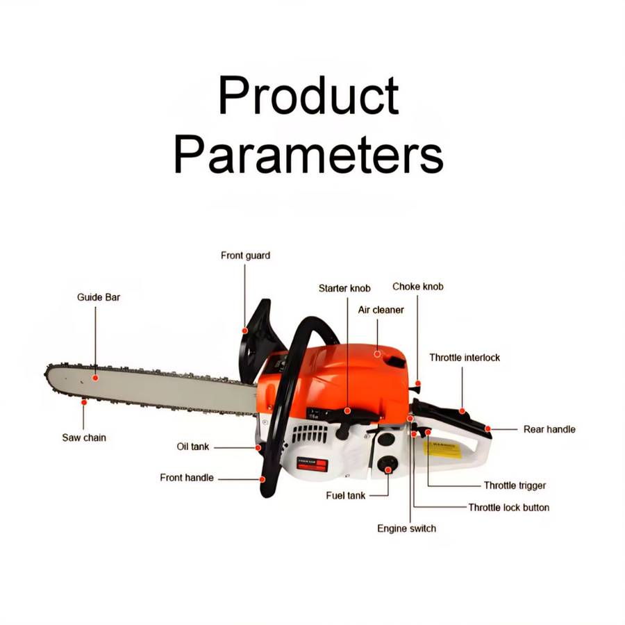 52cc 20 INCH 2-Stroke Petrol Power Chainsaw With Tool Kit & Gloves- 7500Rpm