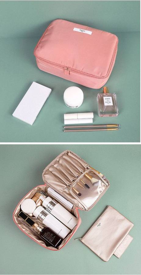 Olive Tree - Pink Travel Makeup Bag Cosmetic Organiser with Removable Pouch