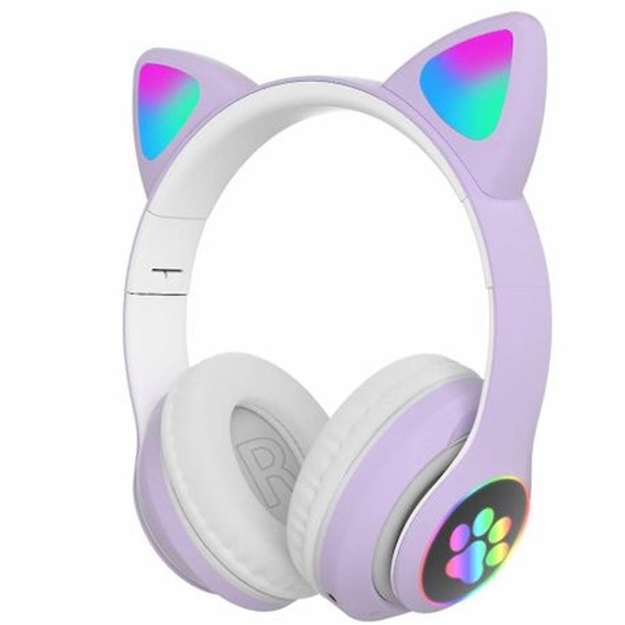 Kids Wireless Cat Ear LED Headphones Purple
