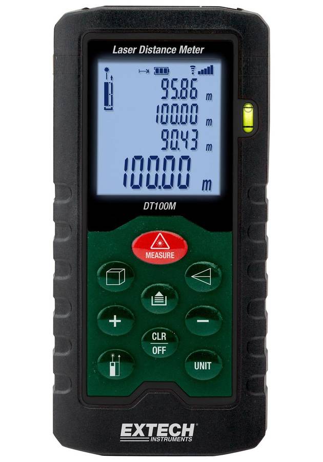 Extech (DT100M) Laser Distance Meter, 0.05m to 100m, 2mm, LCD