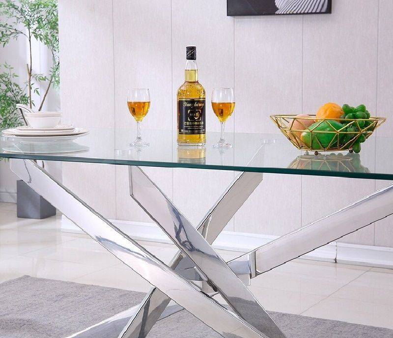 Glass Top Dining Table- Silver Legs