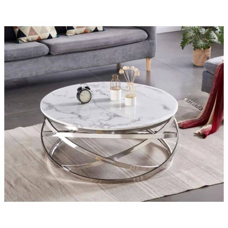 2-Piece Stainless Steel and Marble Top Table Living Room Table