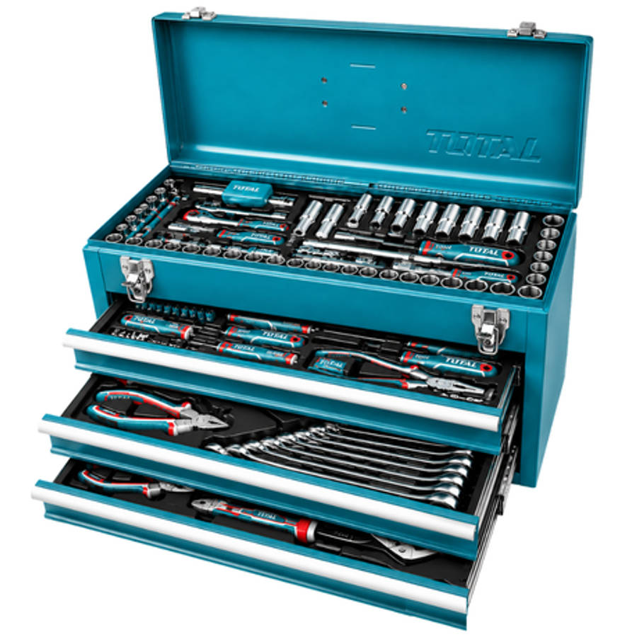 Total tools - 136 Piece Mechanics Hand Tool Set in Metal Toolbox - Total tools - 136 Piece Mechan...